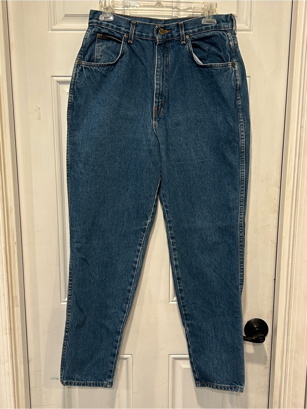 Vintage Chic Mom Jeans Medium Blue High Waist Made In USA 80s Taper Denim Sz 14